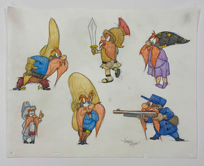 Original Warner Brothers Virgil Ross Model Sheet Animation Drawing featuring Yosemite Sam