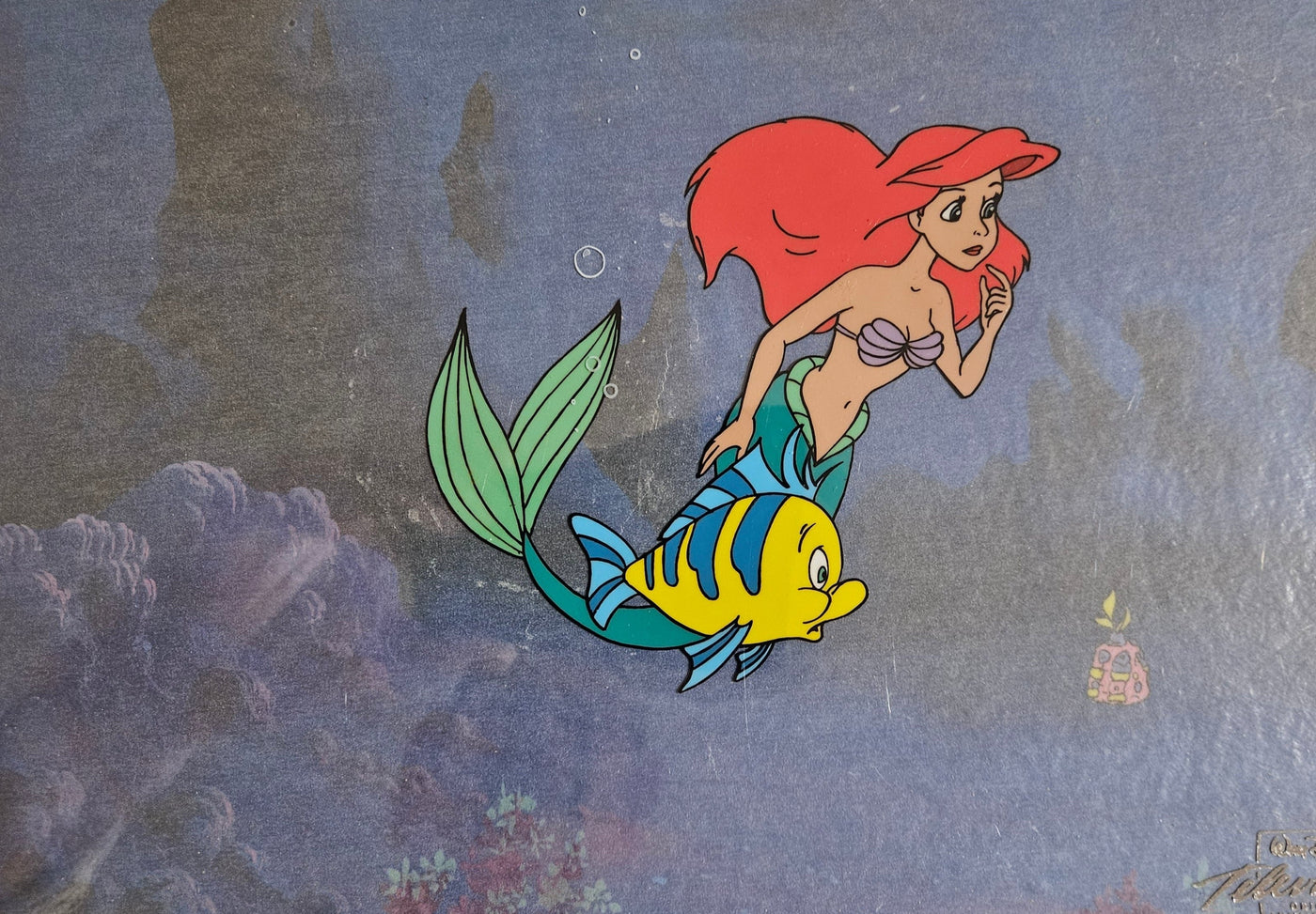Original Walt Disney Television Production Cel from Disney's The Little Mermaid featuring Ariel and Flounder