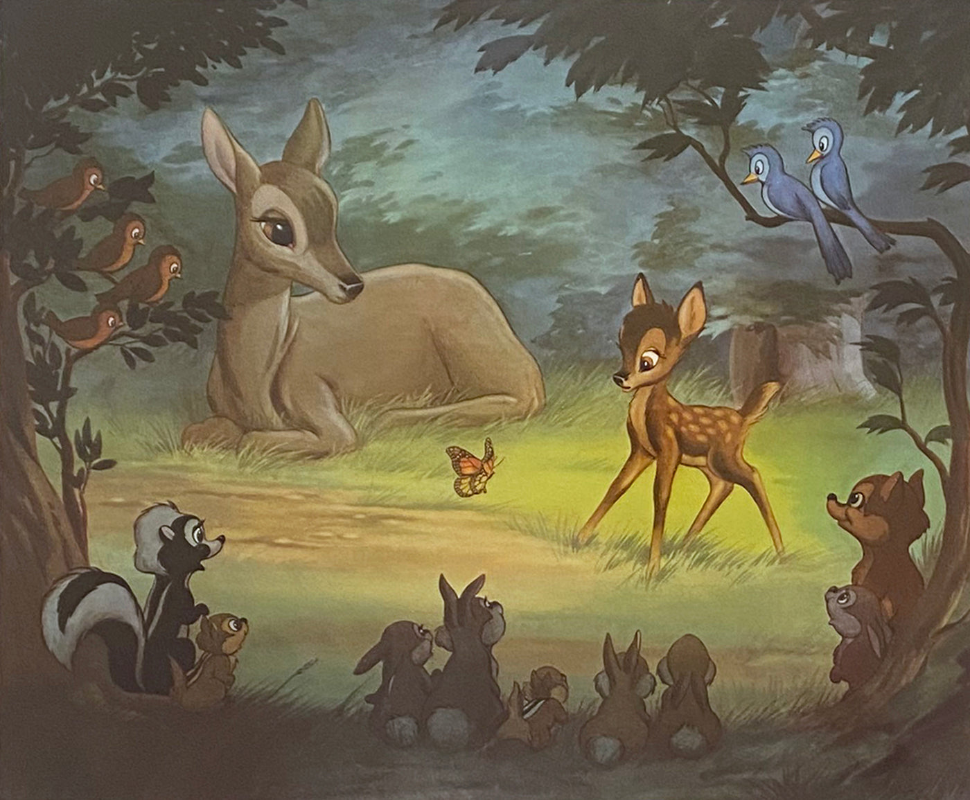 Original Walt Disney Lithograph "Bambi Meets His Forest Friends" signed by Frank Thomas and Ollie Johnston