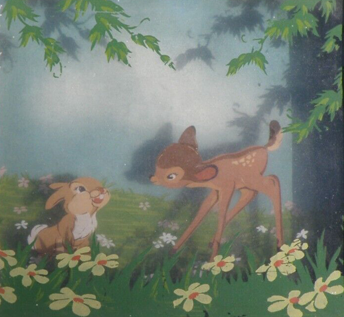 Original Walt Disney Multiplane Painting from Bambi featuring Bambi and Thumper