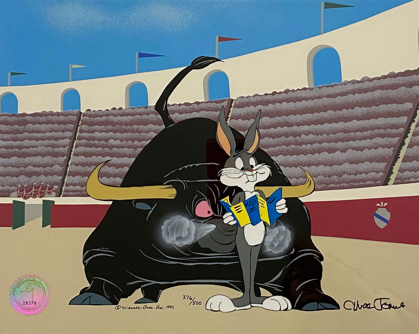 Original Warner Brothers Limited Edition Cel "Bugs & Bull III" featuring Bugs Bunny, Signed by Chuck Jones
