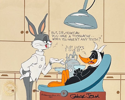 Original Warner Brothers Limited Edition Cel featuring Bugs Bunny and Daffy Duck, Signed by Chuck Jones