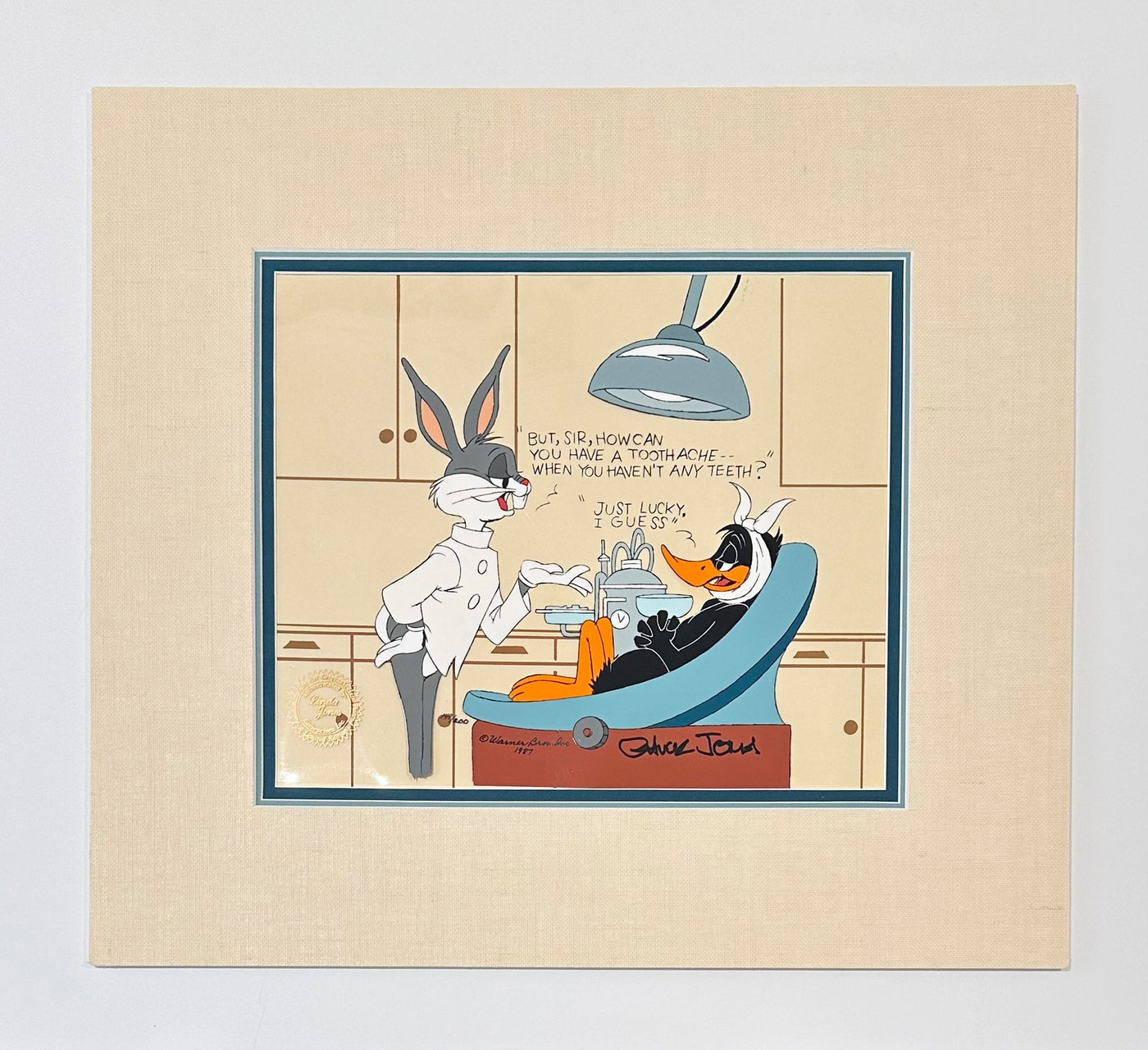 Original Warner Brothers Limited Edition Cel featuring Bugs Bunny and Daffy Duck, Signed by Chuck Jones