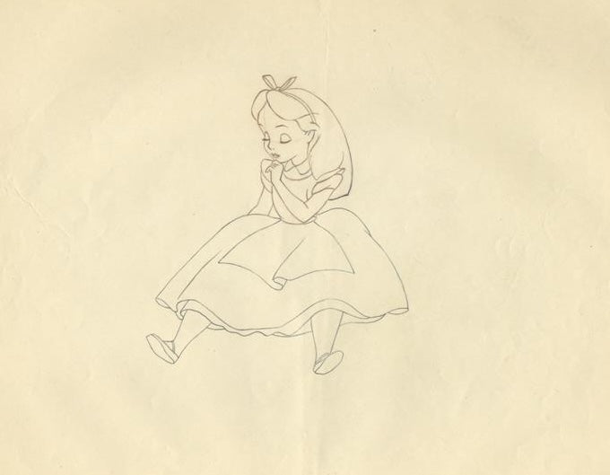 Alice Draw Ard Original Walt Disney Production Drawing from Alice in Wonderland (1951 ...