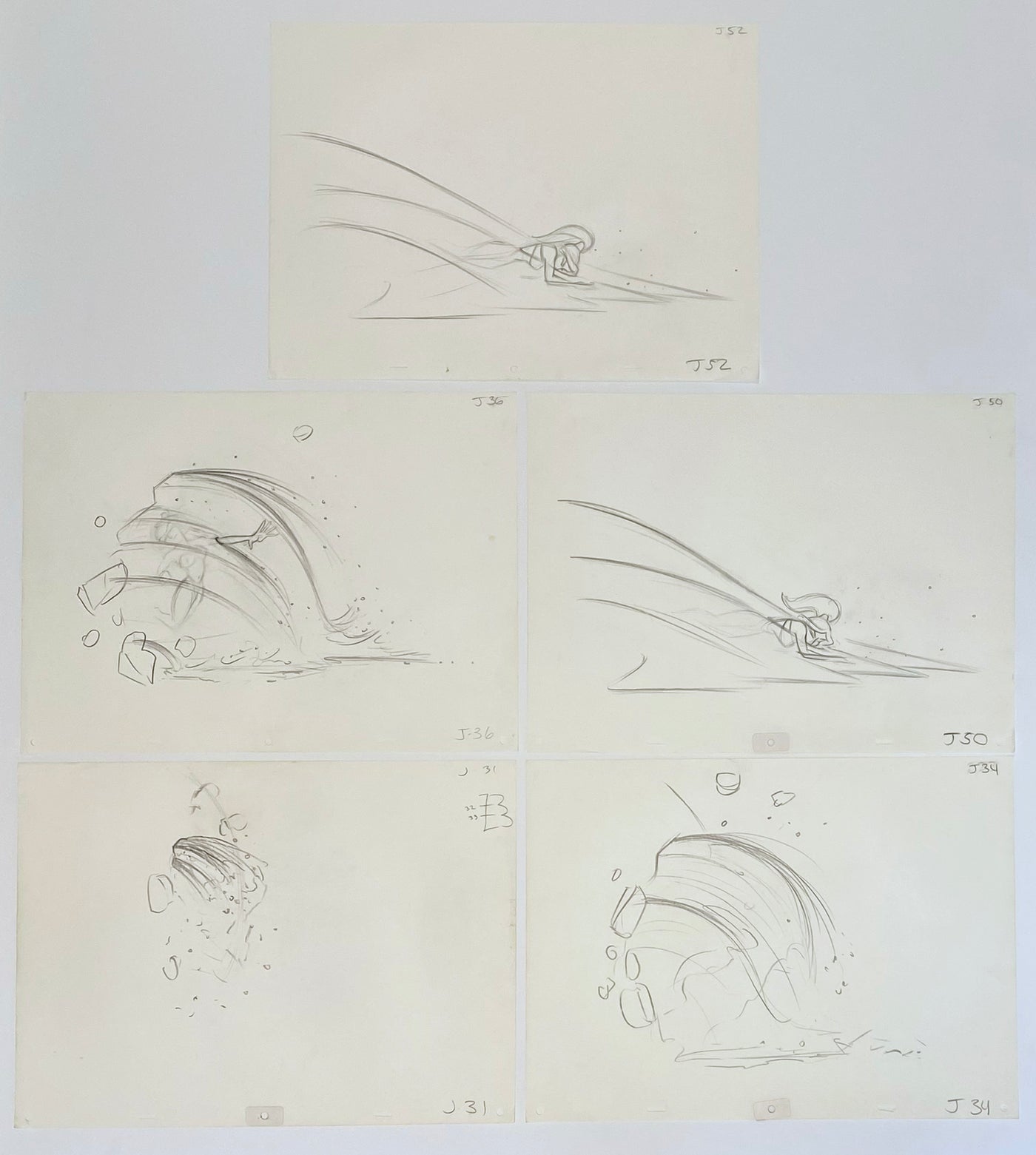 Original Walt Disney Sequence of 5 Production Drawings from Aladdin featuring Jasmine