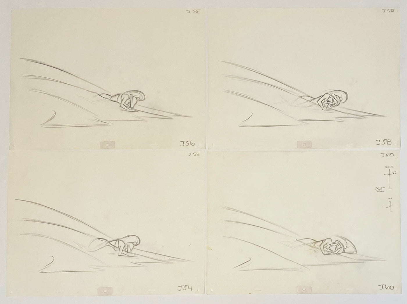 Original Walt Disney Sequence of 4 Production Drawings from Aladdin featuring Jasmine