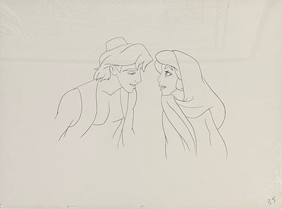 Original Walt Disney Production Drawing from Aladdin featuring Jasmine and Aladdin