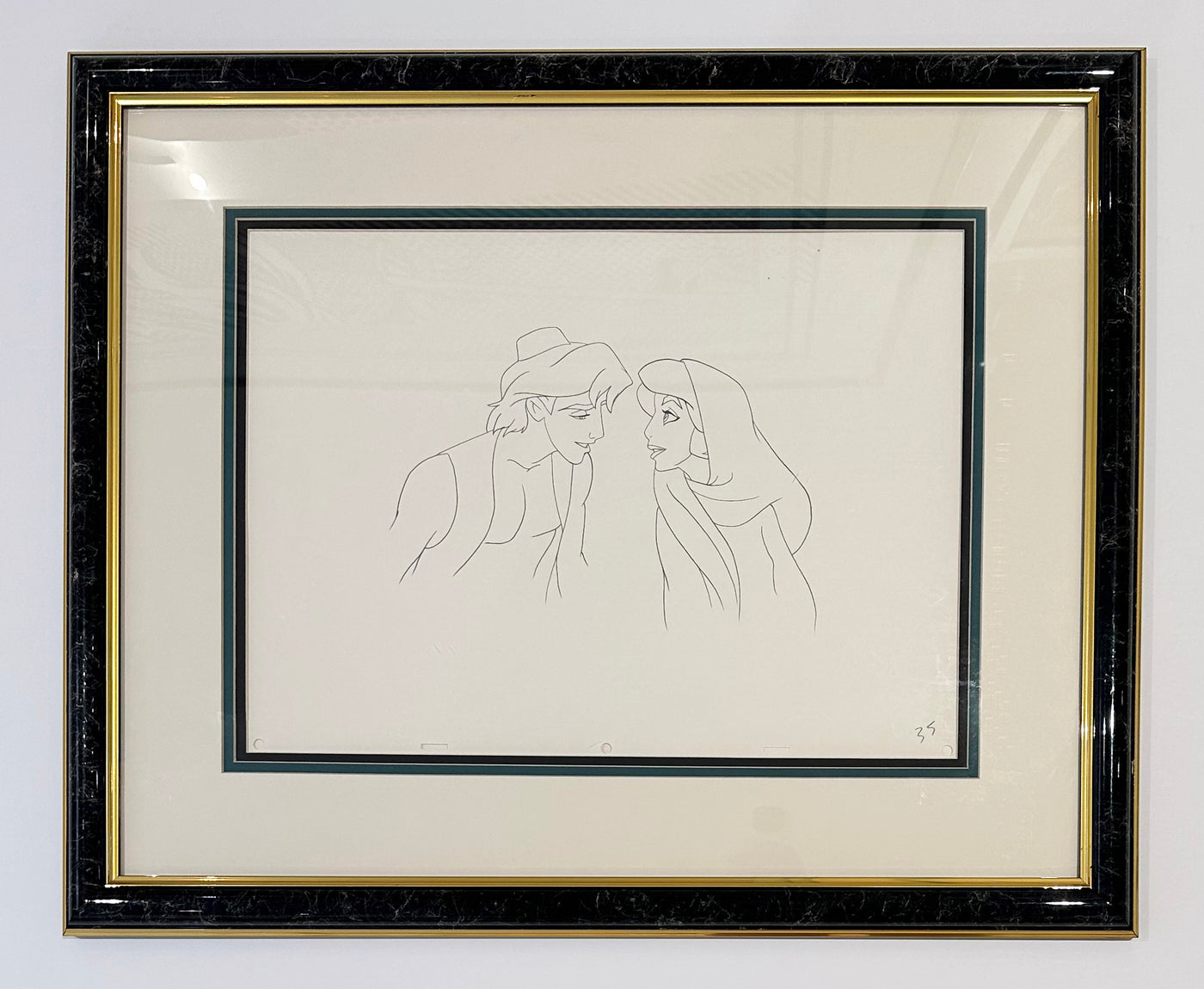 Original Walt Disney Production Drawing from Aladdin featuring Jasmine and Aladdin