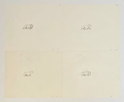 Original Walt Disney Sequence of 4 Production Drawings from The Lion King featuring Simba