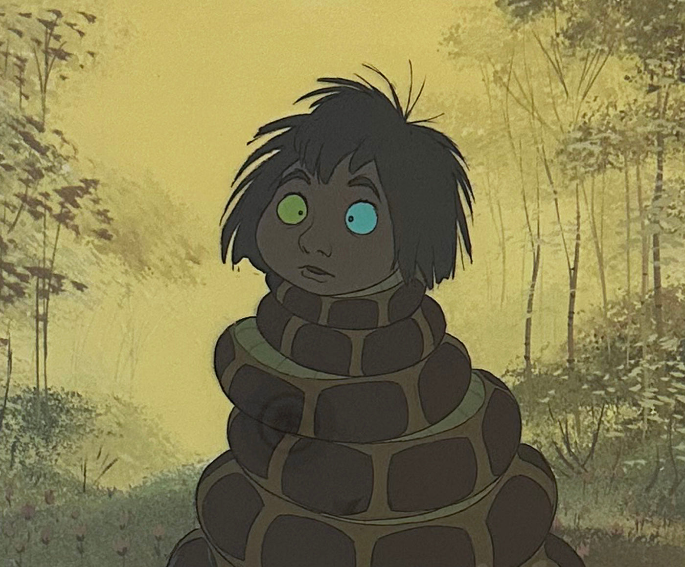 Original Walt Disney Production Cel from The Jungle Book featuring Mowgli and Kaa