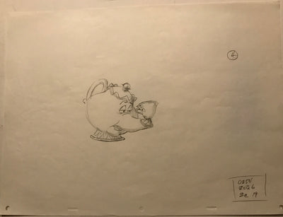 Original Walt Disney Production Drawing from Beauty and the Beast featuring Mrs. Potts and Chip