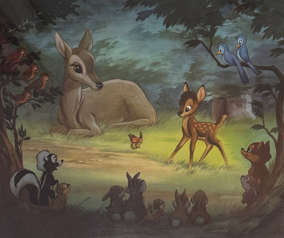 Original Walt Disney Lithograph "Bambi Meets His Forest Friends" signed by Frank Thomas and Ollie Johnston
