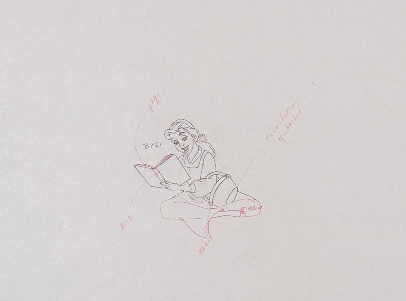 Original Walt Disney Production Drawing from Beauty and the Beast featuring Belle