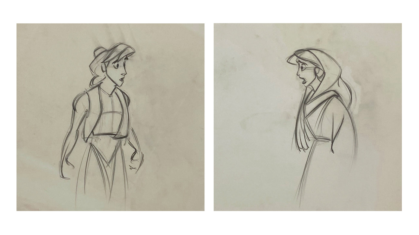 Original Walt Disney Production Drawings Featuring Aladdin and Jasmine