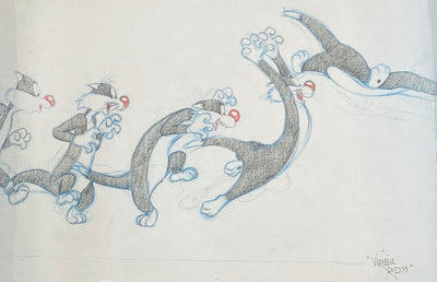 Original Warner Brothers Virgil Ross Animation Drawing featuring Sylvester