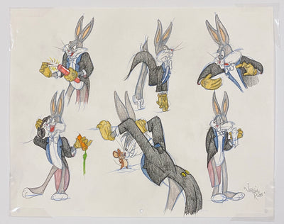Original Warner Brothers Virgil Ross Model Sheet Animation Drawing featuring Bugs Bunny and Mouse