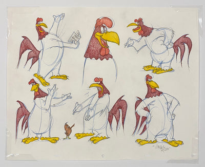 Original Warner Brothers Virgil Ross Model Sheet Animation Drawing featuring Foghorn Leghorn and Henery Hawk