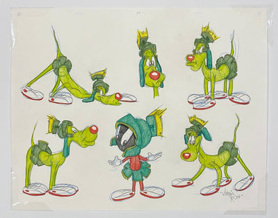 Original Warner Brothers Virgil Ross Model Sheet Animation Drawing featuring K-9 and Marvin the Martian