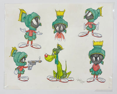 Original Warner Brothers Virgil Ross Model Sheet Animation Drawing featuring K-9 and Marvin the Martian