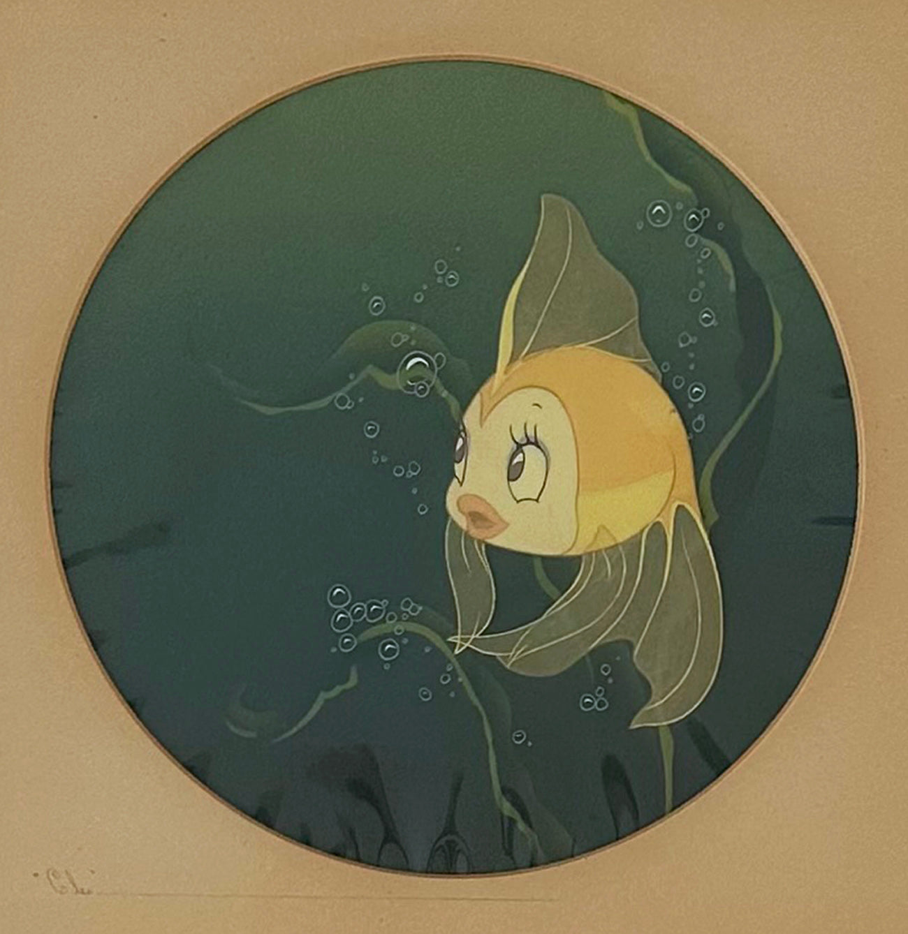 Original Walt Disney Production Cel on Courvoisier Background from Pinocchio featuring Cleo