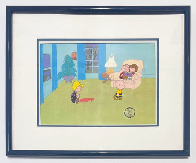Original Peanuts Production Cel with 2 Production Drawings featuring Charlie Brown, Schroeder, Pig-Pen, and Patty