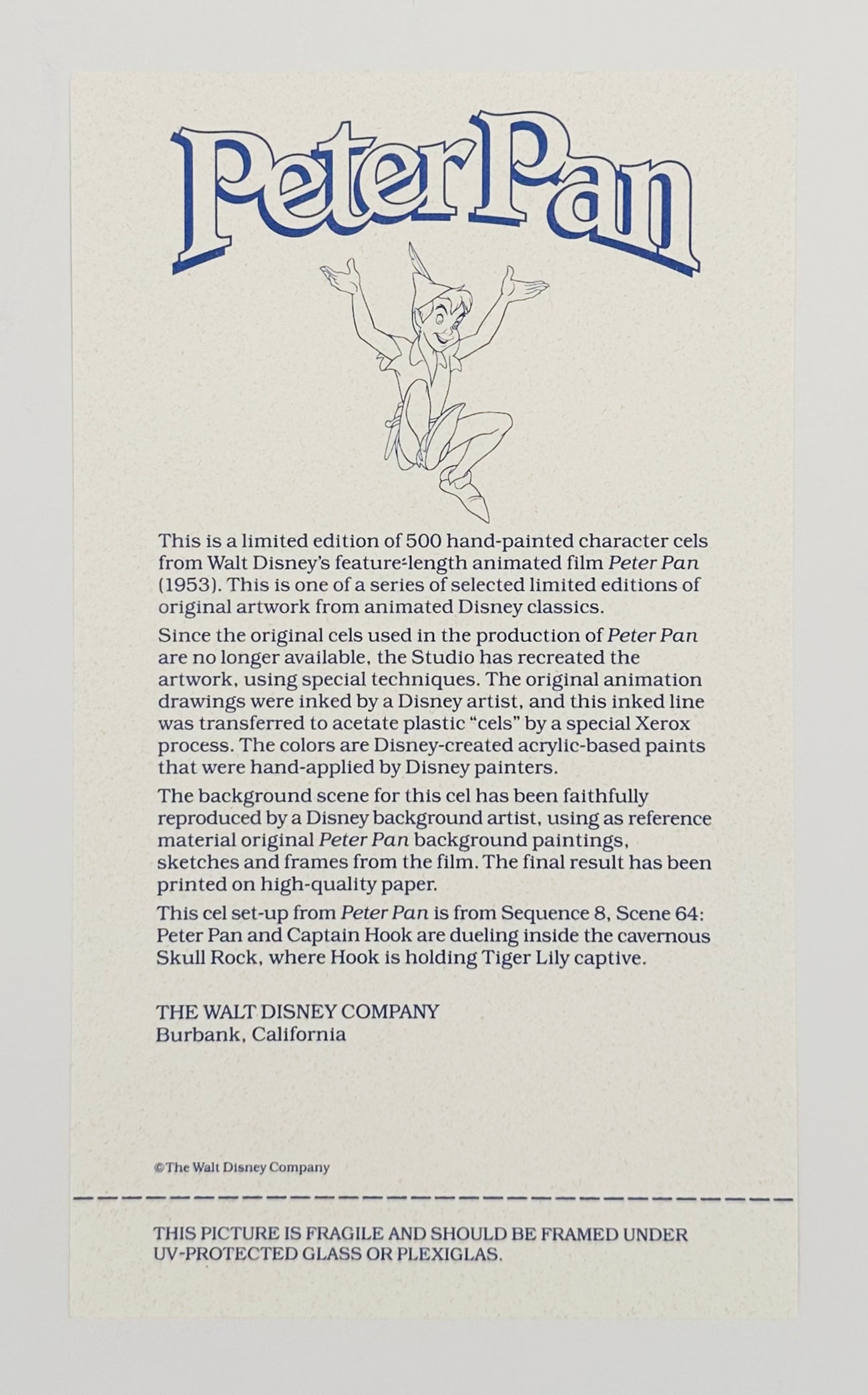 Original Walt Disney Limited Edition Cel featuring Peter Pan and Captain Hook