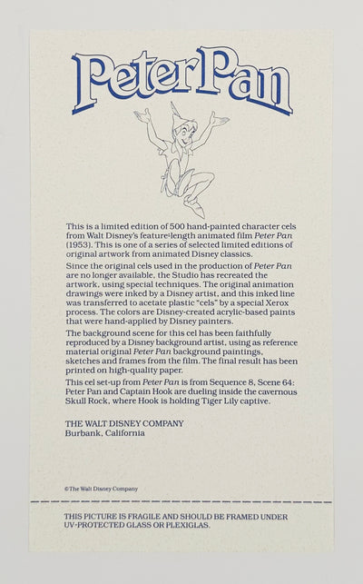 Original Walt Disney Limited Edition Cel featuring Peter Pan and Captain Hook