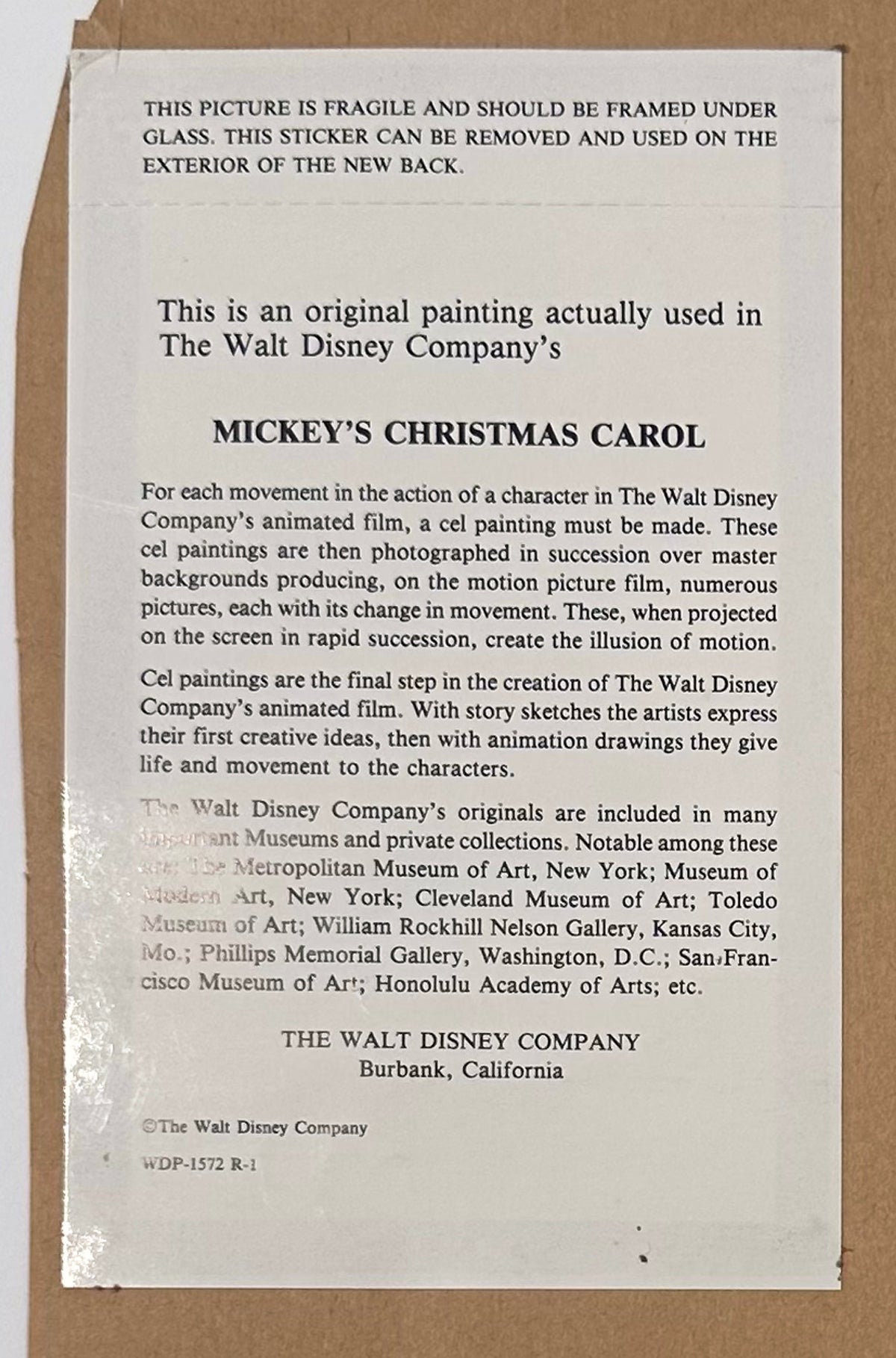 Original Walt Disney Production Cel from Mickey's Christmas Carol featuring Scrooge McDuck and Goofy