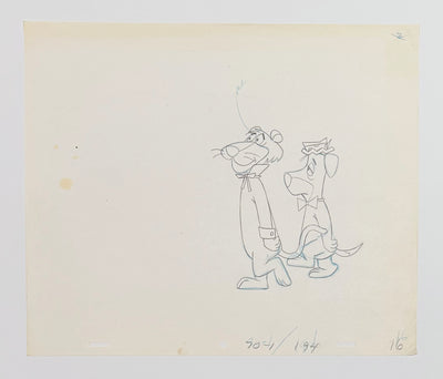 Original Hanna Barbera Production Drawing featuring Snagglepuss and Huckleberry Hound