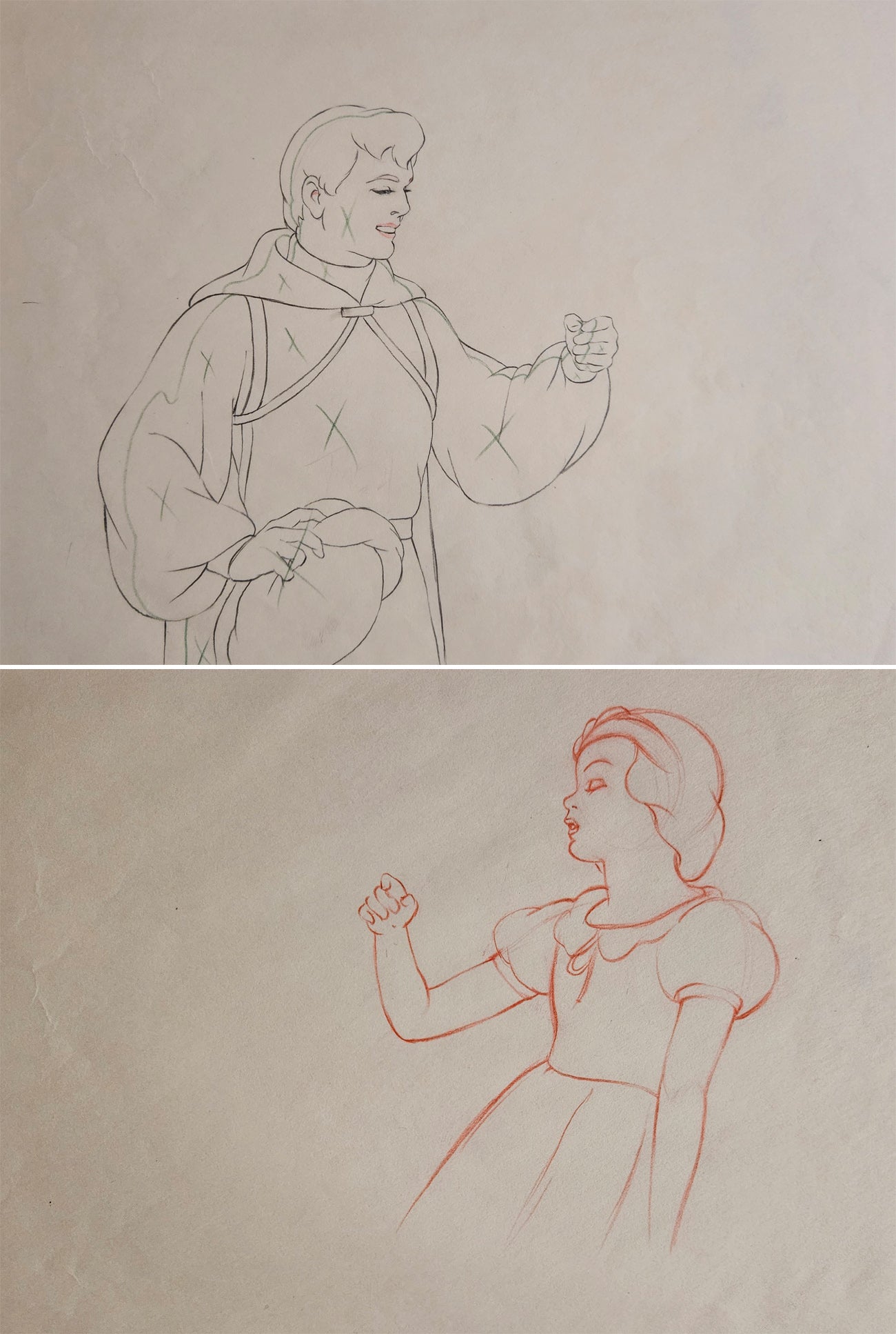 Original Walt Disney Set of 2 Production Drawings from Snow White and the Seven Dwarfs