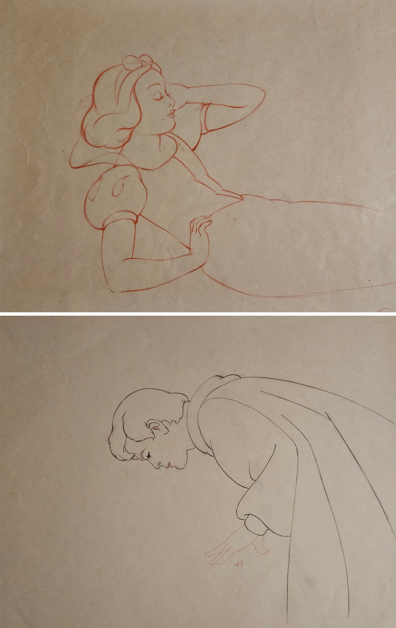 Original Walt Disney Set of 2 Production Drawings from Snow White and the Seven Dwarfs