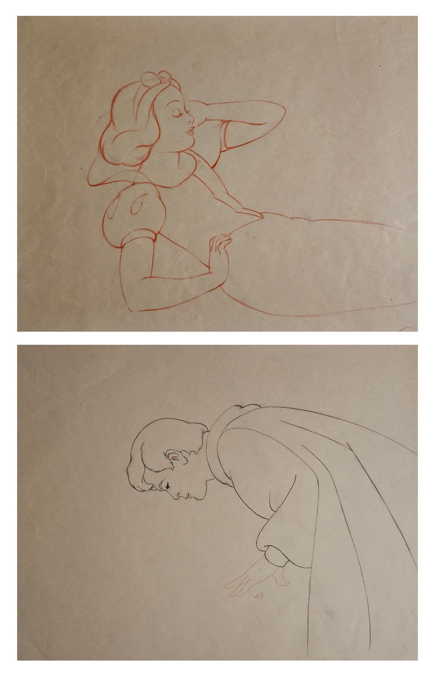 Original Walt Disney Set of 2 Production Drawings from Snow White and the Seven Dwarfs