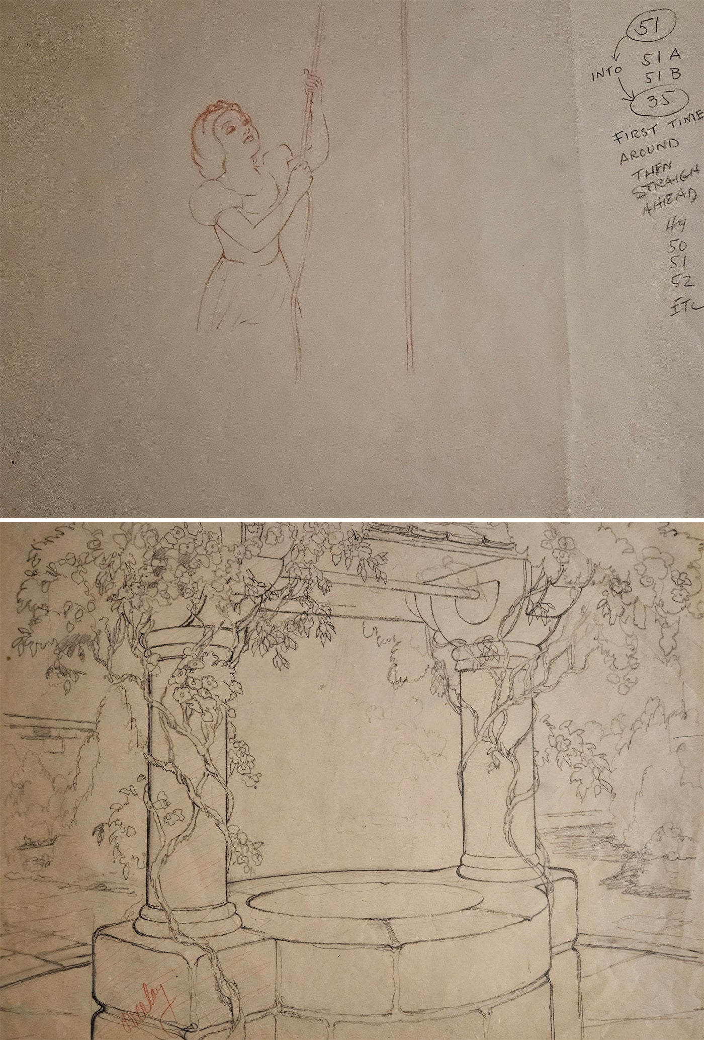 Original Walt Disney Set of 2 Production Drawings from Snow White and the Seven Dwarfs