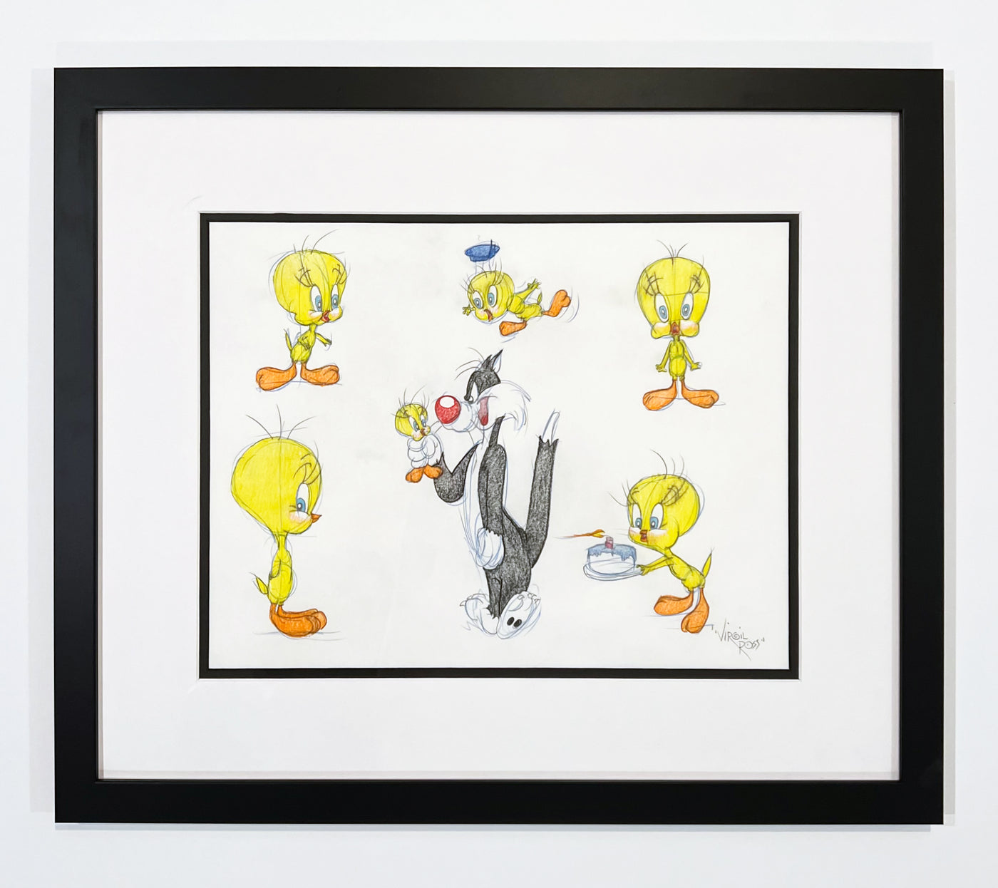 Original Warner Brothers Virgil Ross Model Sheet Animation Drawing featuring Tweety Bird and Sylvester