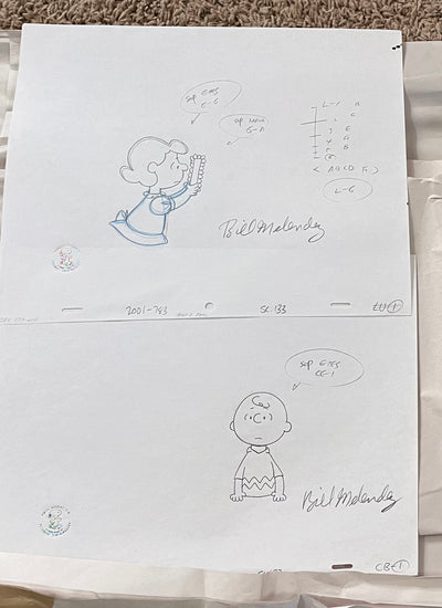 Original Peanuts Production Drawings with Cel featuring Charlie Brown and Lucy