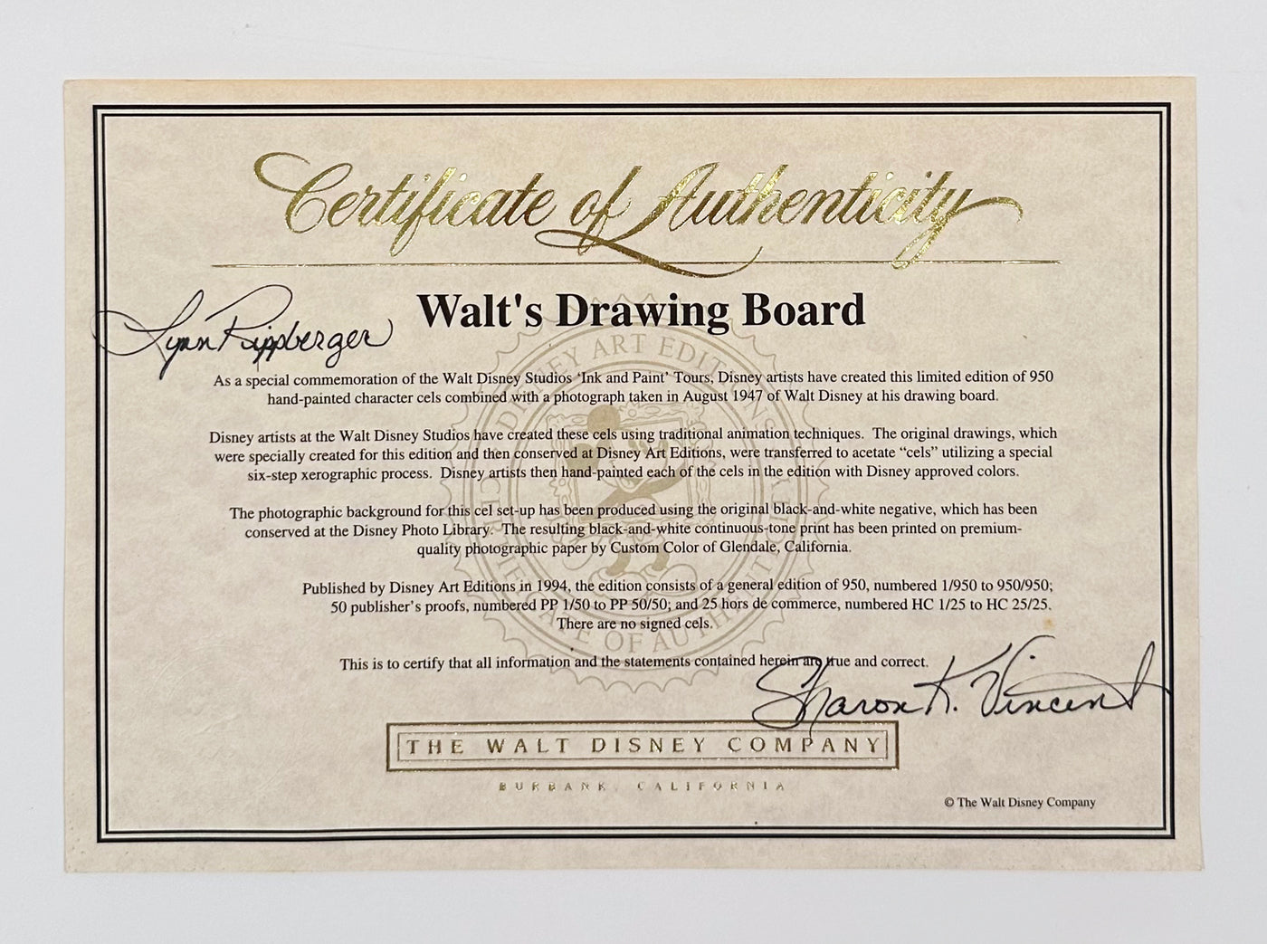 Original Walt Disney Limited Edition Cel "Walt's Drawing Board ...