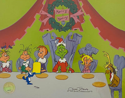 Original Warner Brothers Limited Edition Cel "Who Christmas Feast" featuring The Grinch, Max, and Cindy Lou Who, Signed by Chuck Jones