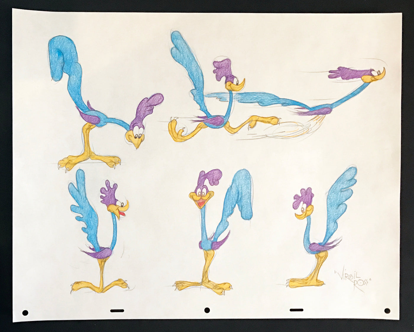 Warner Brothers Virgil Ross Animation Drawing of Road Runner