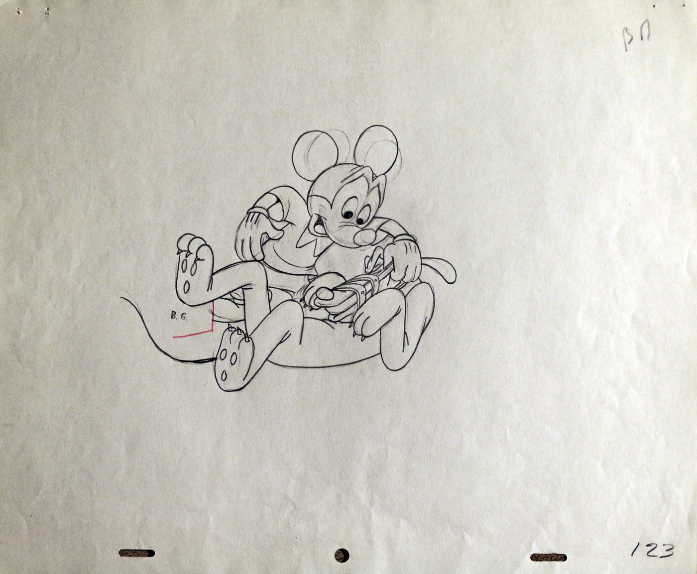 Original Walt Disney Production Drawing of Mickey Mouse and Pluto from Plutopia (1951)