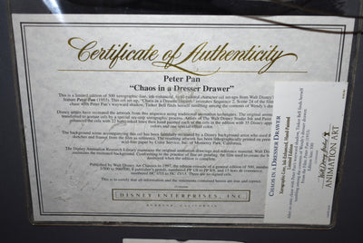 Original Walt Disney Peter Pan Limited Edition Cel Chaos in the Dresser Drawer