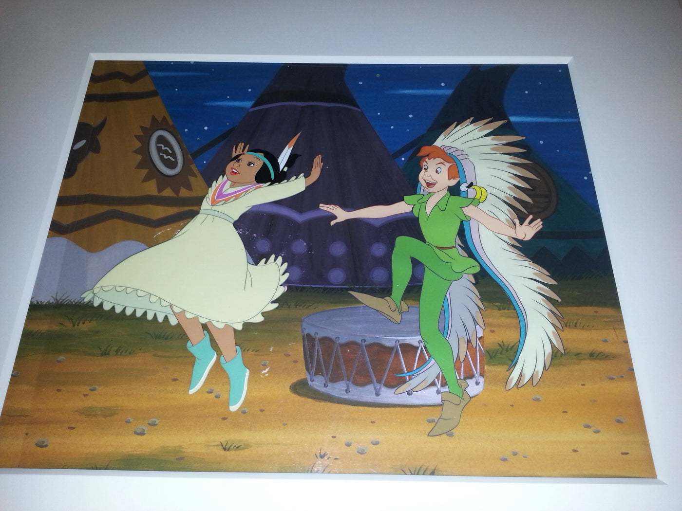 Original Walt Disney Production Cels on Custom Background from Peter Pan featuring Tiger Lily and Peter Pan