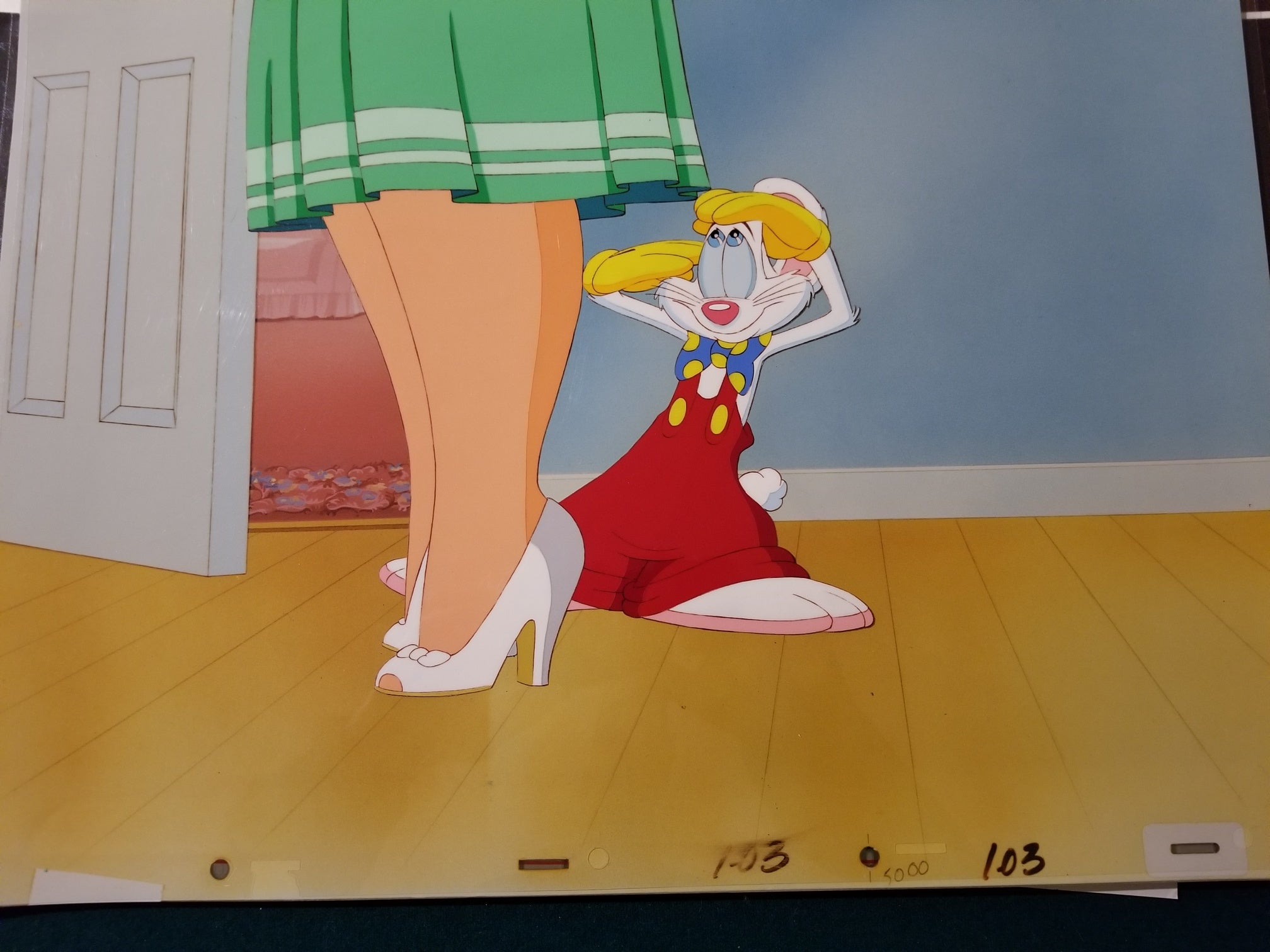1989 Disney Rabbit Walt Disney Tummy Trouble Production Cel of Roger Rabbit and Baby ...
