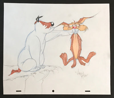 Warner Brothers Virgil Ross Animation Drawing of Sam Sheepdog and Wile E. Coyote