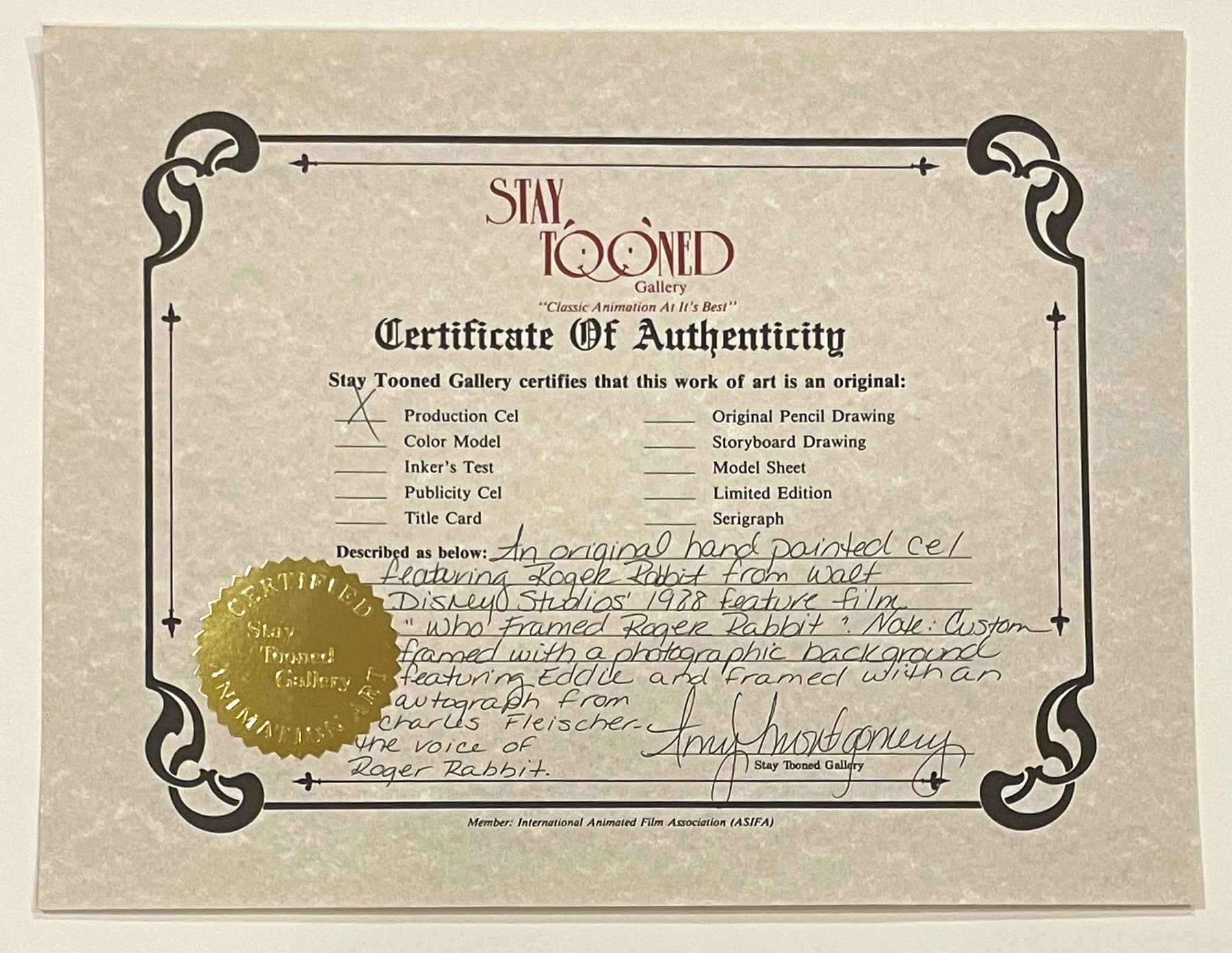 Walt Disney Production Cel from Who Framed Roger Rabbit? featuring ...