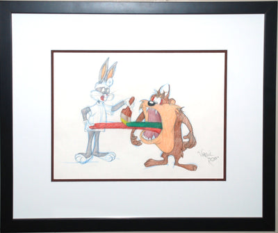 Warner Brothers Virgil Ross Animation Drawing of Bugs Bunny and Taz