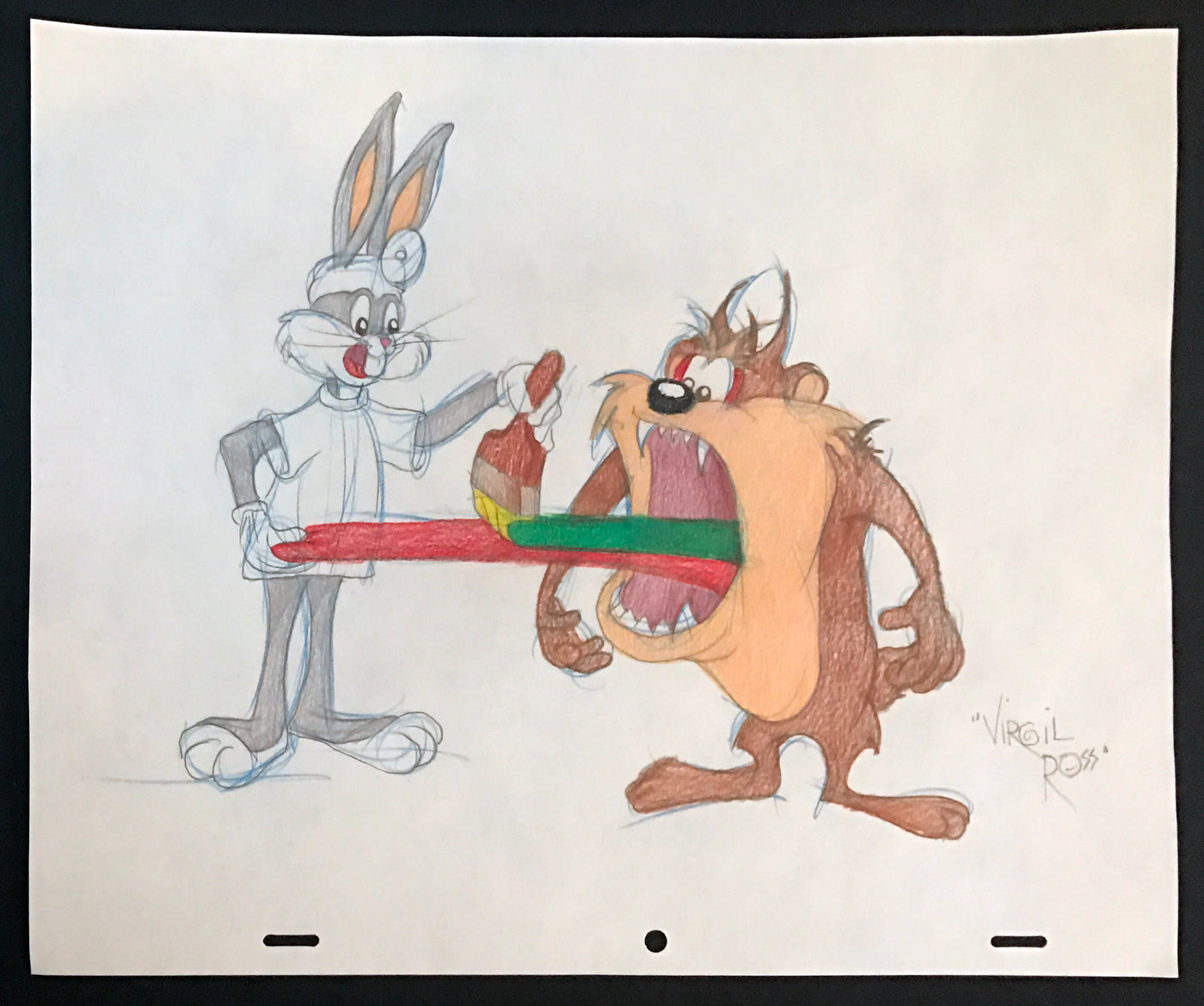 Warner Brothers Virgil Ross Animation Drawing of Bugs Bunny and Taz