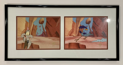 Original Warner Brothers Production Cels on Color Copy Backgrounds featuring Wile E. Coyote and Road Runner