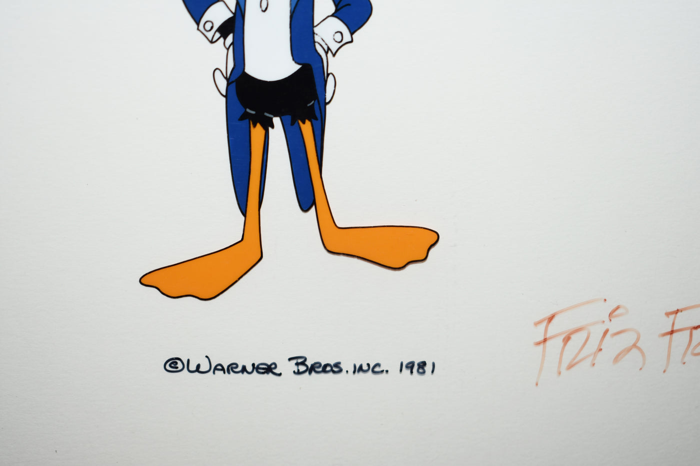Original Warner Brothers Production Cel Featuring Daffy Duck, Signed by Friz Freleng