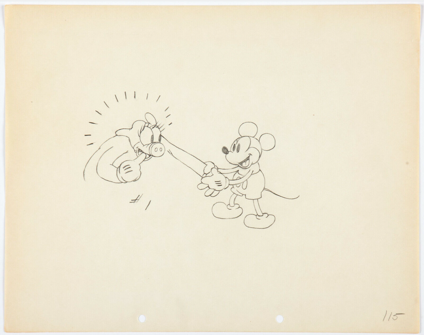 Original Walt Disney Production Drawing of Mickey Mouse and Dancing Patricia Pig from The Whoopee Party