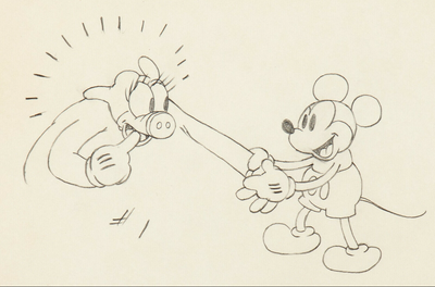 Original Walt Disney Production Drawing of Mickey Mouse and Dancing Patricia Pig from The Whoopee Party